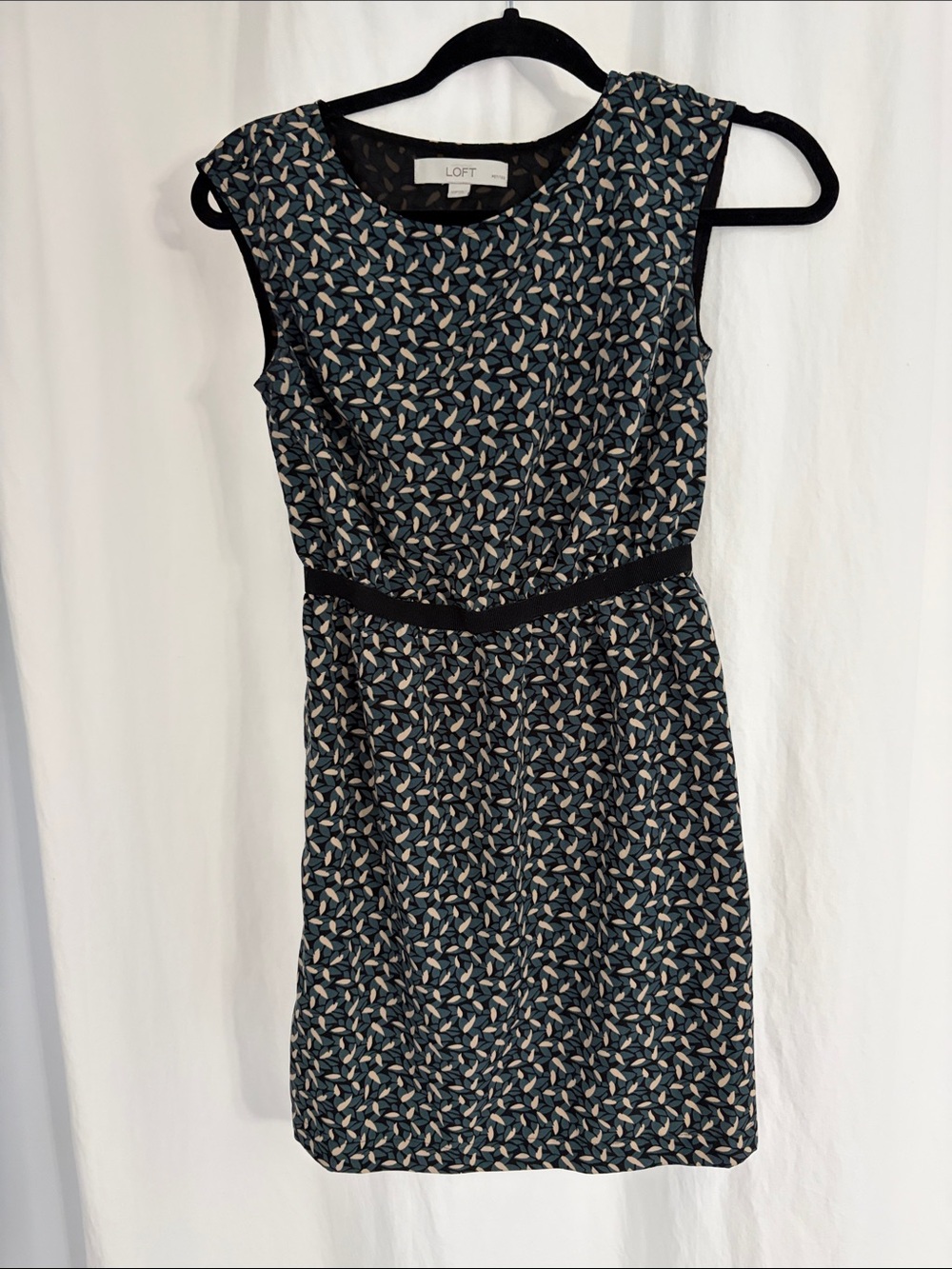 LOFT Teal and Cream Printed Cap-Sleeve Sheath Dress